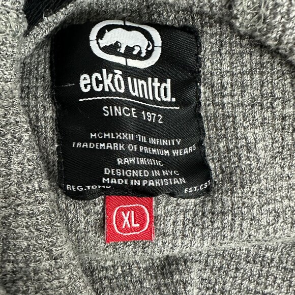 Ecko Unltd Mens Gray Hooded Sweater Logo Print Long Sleeve Pullover XL - Picture 3 of 5